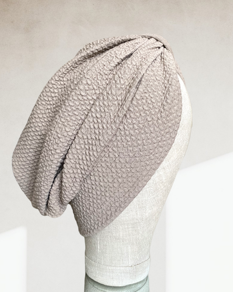 Beige crinkle jersey turban