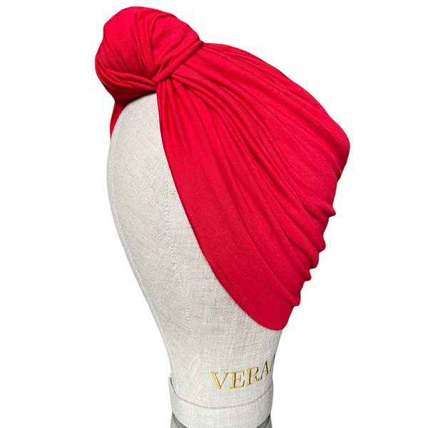 Red top knot turban