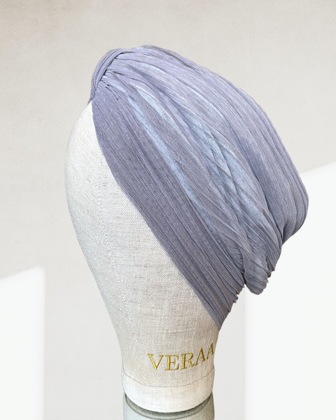 Grey Tulle pleated turban